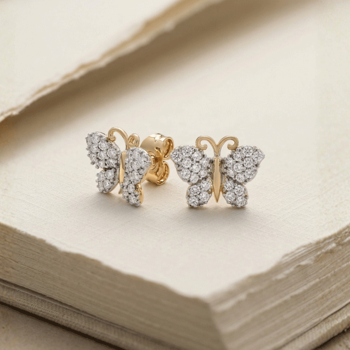 279 Aretes de Mariposa en Baño de Oro con Circones Brillantes - Imagen 1