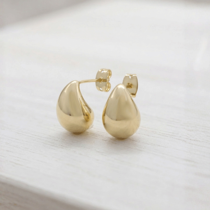 285 Aretes Gota Minimalistas Bañados en Oro - Imagen 1