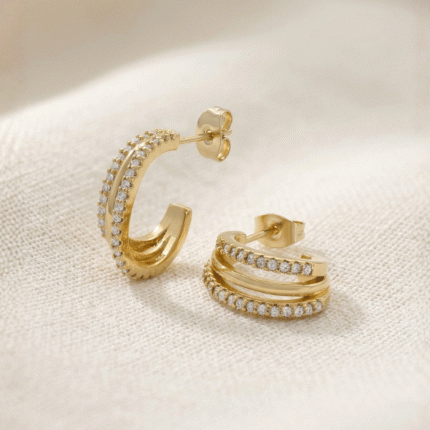 Semi Argollas de Triple Banda con circones Bañadas en Oro