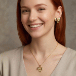 Juego de Cadena, Dije y Aretes de Moño con Textura Martillada en Baño de Oro - Imagen 2