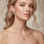 Juego de Cadena, Dije y Aretes Floral de Cristales con Baño de Oro - Imagen 2