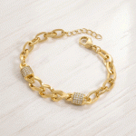 Pulsera de Cadena de Eslabones y Cuentas Cilíndricas en Baño de Oro con Circones