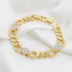 Pulsera de Cadena de Eslabones Planos en Baño de Oro con Estaciones de Circones Marquise