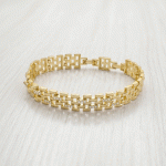 Pulsera de Eslabones Calados en Baño de Oro con Detalles en Circones