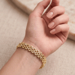 Pulsera de Eslabones Calados en Baño de Oro con Detalles en Circones - Imagen 2