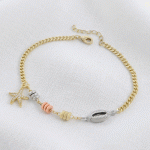 Pulsera Marinera Grumet con Dije Estrella de Mar y Caracola en Baño de 3 Oros