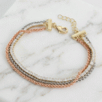 Pulsera de Triple Hilo Espiga y Riviera de Circones en Baño de 3 Oros