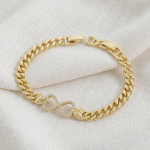 Pulsera Cadena Grumet con Doble Corazón de Circones en Baño de Oro