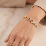 Pulsera Cadena Grumet con Doble Corazón de Circones en Baño de Oro - Imagen 2
