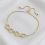 Pulsera Ajustable de Corazones y Flores con Circones en Baño de Oro