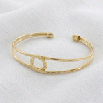 Brazalete Semirrígido de Doble Banda con Círculo Texturizado en Baño de Oro