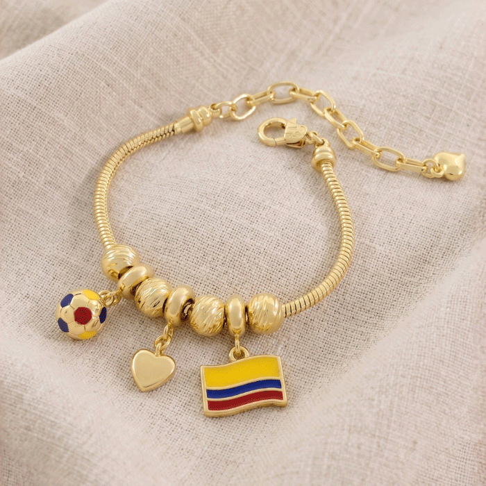 143 Pulsera de Dijes de la Selección de Ecuador Bañada en Oro con Charms de Fútbol y Bandera - Imagen 1