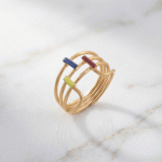 Anillo de la Selección de Ecuador Bañado en Oro con Diseño Tricolor de Barras Geométricas