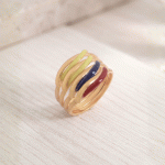 Anillo de la Selección de Ecuador Bañado en Oro con Diseño Tricolor de Bandas Cruzadas