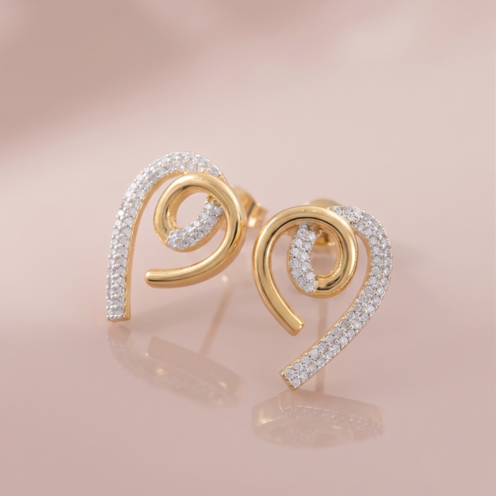187 Aretes Topos Entrelazados Bañados en Oro con Pavé de Circones en Onda - Imagen 1