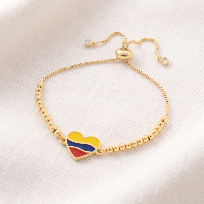 195 Pulsera Ajustable Bañada en Oro con Dije de Corazón Esmaltado de la Selección de Ecuador - Imagen 1