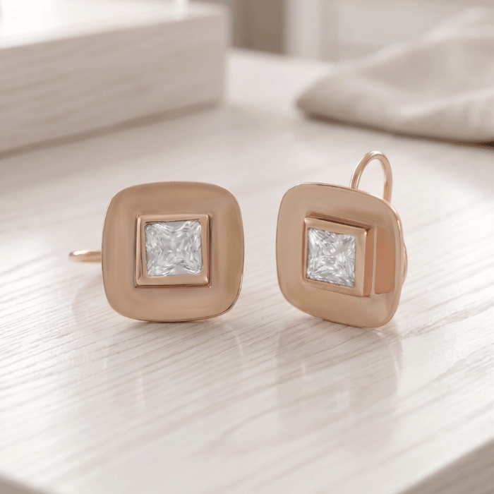 201 Aretes de Clip Bañados en Oro Italiano de 24KT con Circón Cuadrado - Imagen 1