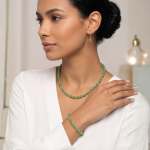 Juego de Collar, Pulsera y Aretes Bañados en Oro con Esferas de Piedra Jade Verde - Imagen 2