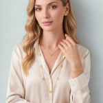 Juego de Joyería de 4 Piezas Bañado en Oro con Diseño de Lazos Minimalistas (Incluye 2 Collares, Pulsera y Aretes) - Imagen 2