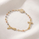 Pulsera Denario en Baño de 3 Oros con Medalla de la Virgen de Guadalupe y Cruz