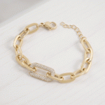Pulsera Gruesa de Eslabones Bañada en Oro con Eslabón Central de Circonias Pavé