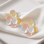 Aretes de Flor de Discos Cóncavos en Baño de 3 Oros
