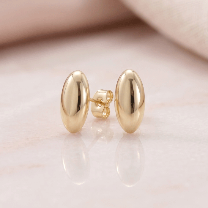 408 Aretes Topos para Damas Bañados en Oro con Diseño Ovalado Abombado / Estilo Gota de Arroz - Imagen 1