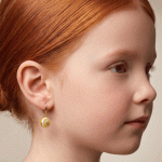 Aretes de Argolla Huggies para Niñas Bañados en Oro con Dijes Colgantes de Naranja Esmaltados - Imagen 2