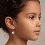 Aretes de Argolla Huggies para Niñas Bañados en Oro con Dijes Colgantes de Manzana Verde Esmaltados - Imagen 2
