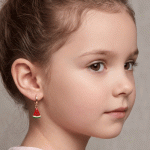 Aretes de Argolla Huggies para Niñas Bañados en Oro con Dijes Colgantes de Tajada de Sandía Esmaltados - Imagen 2