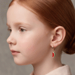Aretes de Argolla Huggies para Niñas Bañados en Oro con Dijes Colgantes de Sandía Esmaltados - Imagen 2