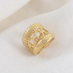 Anillo Ancho Ajustable Multi-Texturas Bañado en Oro para Damas