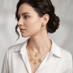 Juego de Collar Doble Nivel y Aretes Bañados en Oro con Dijes Concéntricos Calados - Imagen 2