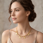 Juego de Collar Estilo Gargantilla y Aretes Bañados en Oro con Dijes de Monedas y Aros Texturizados - Imagen 2
