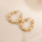 Argollas para Dama Bañadas en Oro con Diseño de Cuentas Ovaladas Abombadas
