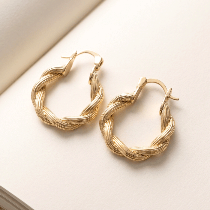 115 Argollas para Dama Bañadas en Oro con Diseño Trenzado Estilo Cuerda - Imagen 1