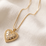 Cadena Veneciana con Dije de Corazón Abombado para Dama Bañada en Oro con Microcorazones en Circones y Borde Granulado