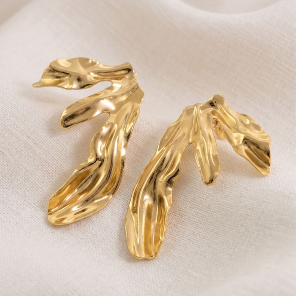 33 Aretes de Silueta Botánica Orgánica y Textura Texturizada Bañados en Oro - Imagen 1