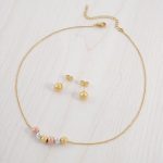 Juego de Collar y Aretes Topo en Baño de 3 Oros con Balines Pulidos