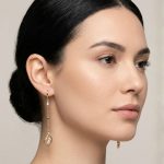 Aretes Largos Colgantes con Cadena Torzada, Circones Navette y Colgante Calado Bañados en Oro para Dama - Imagen 2