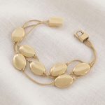 Pulsera Multicadena con Placas Ovaladas Pulidas y Cierre Magnético Bañada en Oro para Dama