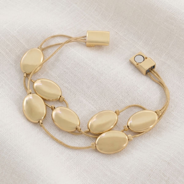 307 Pulsera Multicadena con Placas Ovaladas Pulidas y Cierre Magnético Bañada en Oro para Dama - Imagen 1