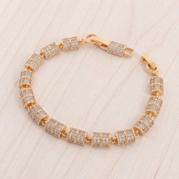 311 Pulsera Articulada de Cuentas Cilíndricas en Pavé de Circones Bañada en Oro para Dama - Imagen 1