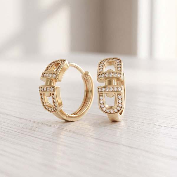 400 Argollas Huggies Geométricas con Baño en Oro y Circonias Pavé - Imagen 1